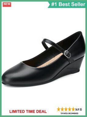 Mary Jane Wedge Heels Round Toe Buckle Strap Dressy Pumps